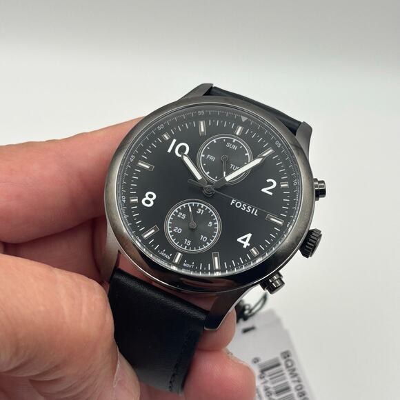 Fossil Bennett BQM7089 Mens 45mm Black Dial Black Leather Multifunction Quartz - Picture 17 of 17